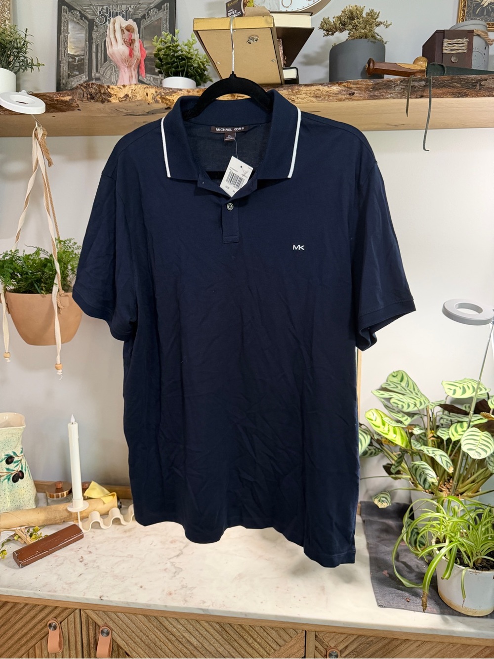 NWT Michael Kors Navy Polo with White Collar Piping